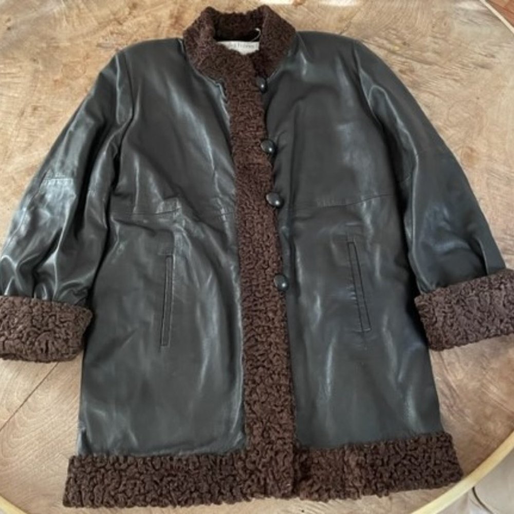 Sprung Freres Couture Womens Leather Shearling Lambskin Coat size 10